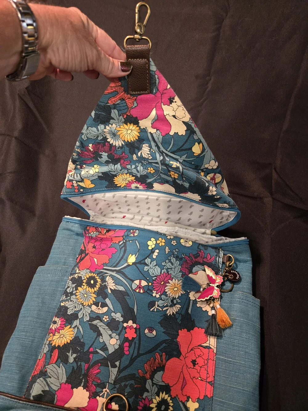 Sakroots Teal Floral Canvas Backpack with Multicolor Bloom Print